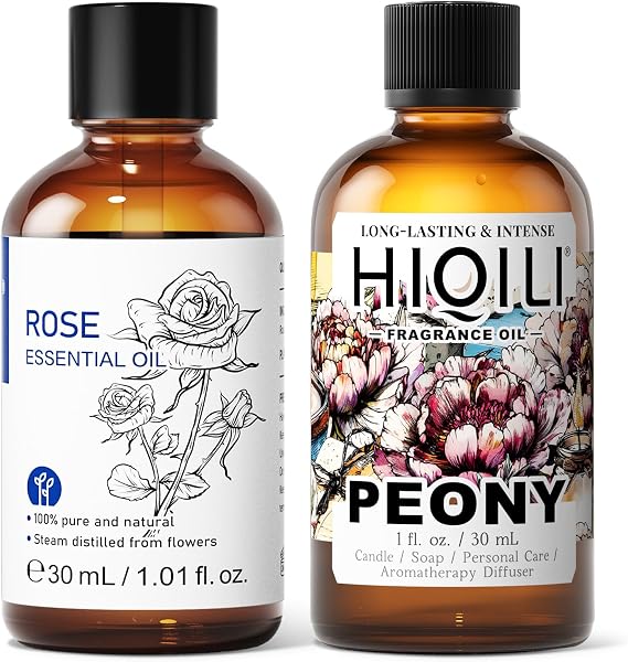 HIQILI 30ML Rose Essential Oil & 30ML Peony Fragrance Oil, for DIY, Diffuser
