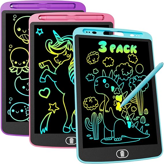 3pcs 10 Inch LCD Writing Tablet, Colorful Doodle Scribbler Pad with Lock & Delete Function, Drawing Board Learning Gift & Educational Toys for Kids Age 3-9 Year Old Girls Boys