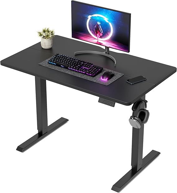 FEZIBO Electric Height Adjustable Standing Desk with digital display control panel, 60x100cm Ergonomic Home Office Table for sit stand with Splice Board & Black Wood Grain Surface.