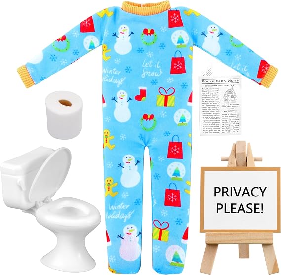 Outus 6 Pcs Christmas Doll Accessories Newspaper and Toilet Set, Blue
