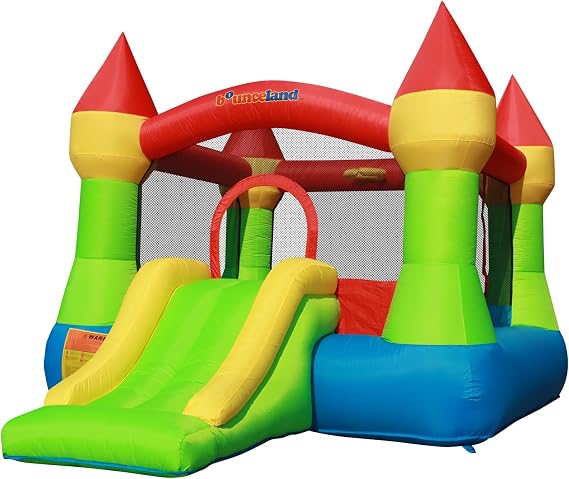 Bounceland Bounce House Castle with Basketball Hoop Inflatable Bouncer, Fun Slide, Safe Entrance Opening, UL Certified Strong Blower Included, 12 ft x 9 ft x 7 ft H
