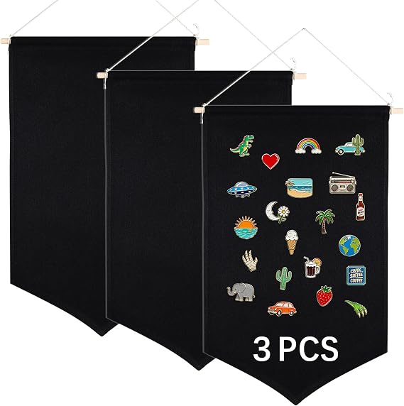 3 PCS Canvas Banners Wall Hanging Brooch Jewelry Storage Case Stand Enamel Pin Display, Sublimation blank Banner,Holder Earrings Necklace Pin Collection Organizer