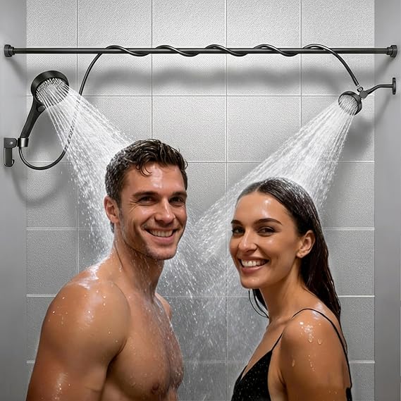 Dual Shower Head with Handheld for Couples, Double Showerhead (Black)