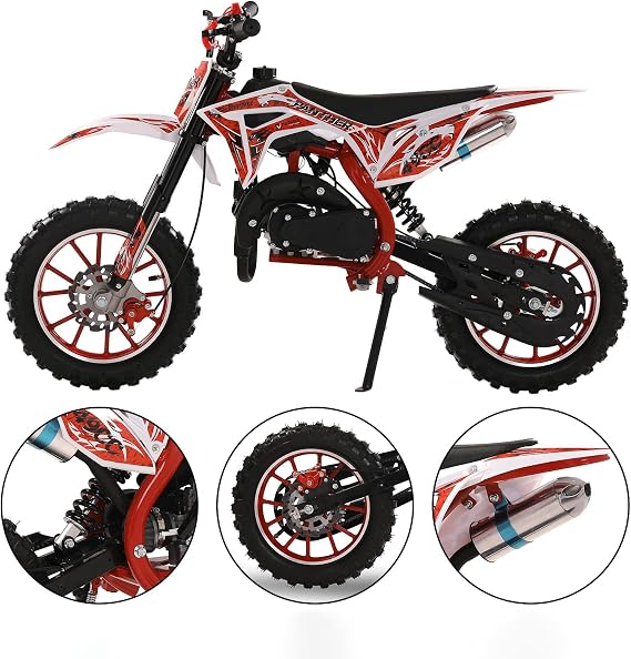 50cc Kids Dirt Bike, 2-Stroke Gas Power Motocross, Off Road Gas Motorcycle, Mini Dirt Bike for Kids, Gas Pocket Dirt Bike with Front Rear Disc Brakes, Racing Max Speed 40KM/H (Red)