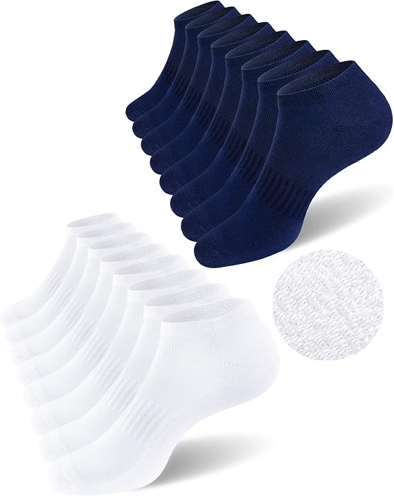 SIXDAYSOX 12 Pack White + Navy Mens Ankle Socks with Cushioned Sole Short Casual Socks Size 10-13