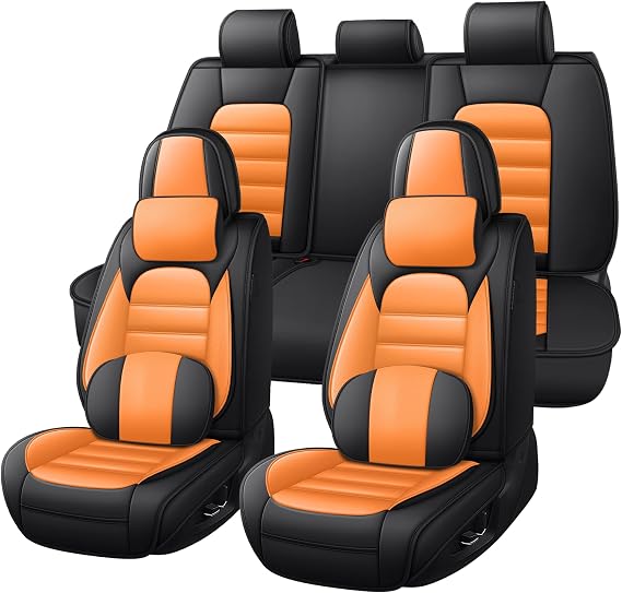 for 2007-2025 Jeep Wrangler Seat Covers 4 Door, Waterproof Nappa Leather Car Seat Covers for Jeep Wrangler, Anti-Slip & Comfortable(Full Set with Pillow Black&Orange)