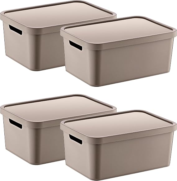 Smartware Set of 4 Stafi Multi-Purpose Lid Box Terra 4.5 LT - BEIGE, Multi-Purpose Lid Box, For Home-Office-Warehouse, Lid Storage Box