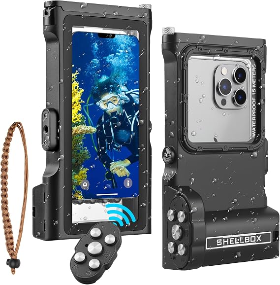 Bluetooth Diving Phone Case, 50FT IP68 Underwater Waterproof Housing for iPhone 17 (Standard), 16/15/14/13/12/11 Pro Max & Galaxy S25/S24/S23/S22, Screen Protector Friendly - Black