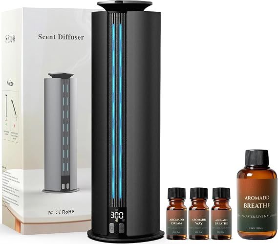 Bair Black Scent Diffuser and 3.38 Fl Oz (100ml) Aromadd Breathe Scent Diffuser Oil, Aroma & Longer Lasting