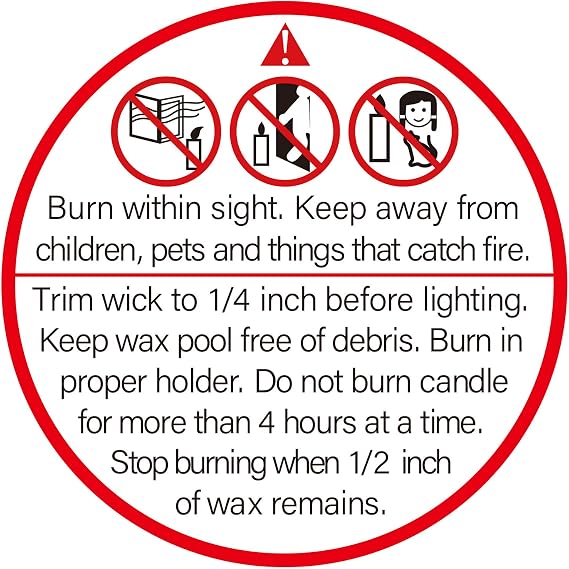 2 inch Large Candle Warning Labels with Prohibition Icon, 500 Pieces Candle Jars Stickers for Making Candles Soy Wax for DIY Candle Making Supplies