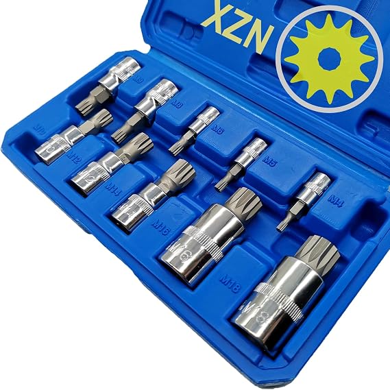 10-Pc XZN Triple Square Spline Bit Socket Set, 1/4", 3/8", 1/2" Drive, M4-M18, 12-Pt Tamper Proof - For BMW, Mercedes, VW, Audi, Porsche