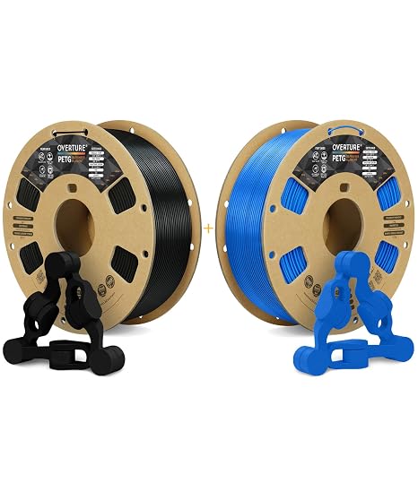 OVERTURE 3D Printer Filament 2kg, PETG Filament Fit Most FDM 3D Printers, 1kg per Spool, Pack of 2, Black & Digital Blue