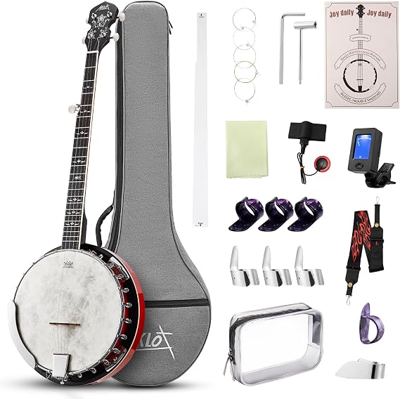 AKLOT 5-String Banjo Deluxe Set: 38-Inch Full-Size Banjo With Remo Head and Detachable Resonator, Open-Back or Closed-Back Playing, With Pickup, Tuner, Bag, Strap, Pick, Bridge, for All Adult Levels