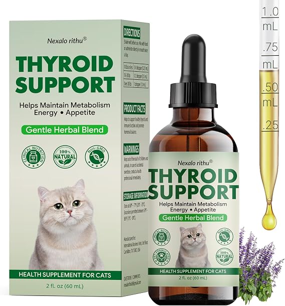 Thyroid Support for Cats - Effective Appetite Stimulant and Weight Gainer,Helps Balance Metabolism and Promote Healthy Weight Gain for Cats,Vet-Formulated Herbal Supplementwith Bugleweed, Lemon Balm