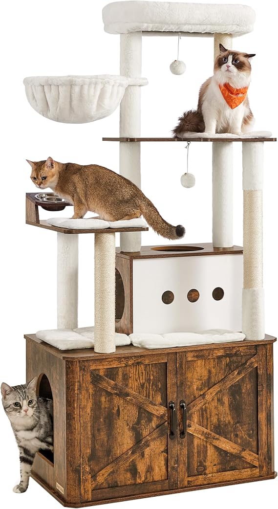 Feandrea Cat Tree, 66.9-Inch Cat Tower with Litter Box Enclosure