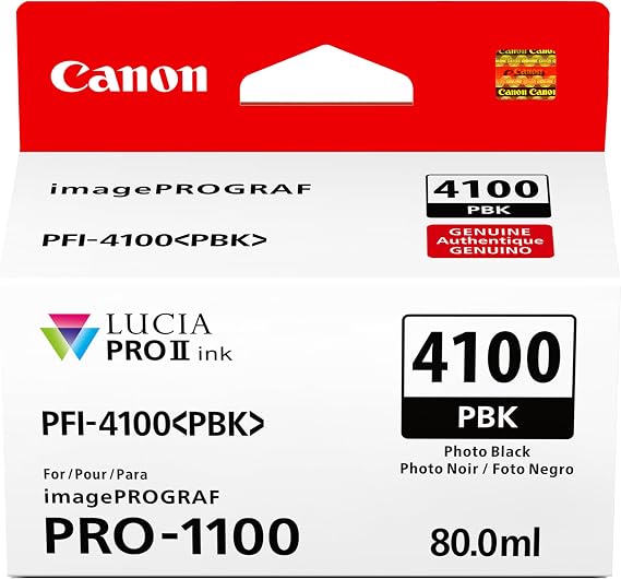 Canon PFI-4100 Genuine Photo Black Ink Tank, Compatible with imagePROGRAF PRO-1100 Printers