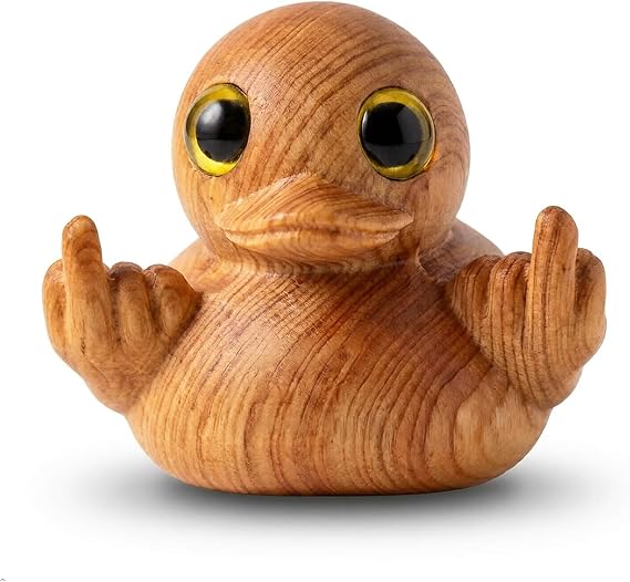 Handmade Wooden Middle Finger Duck Figurine, Easter Basket Stuffers Funny Mini Duck Statue for Home, Office, Car Decor. Birthday Gift. Interesting Christmas Stocking Stuffer