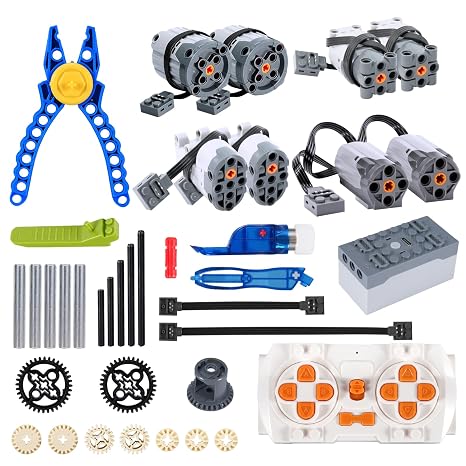 Power Functions Set, APKLVSR 37-in-1 Electric Toy Motor Set with Gears and Carbon Fibre Axles, Aluminium Alloy Universal Joints, Remote Control, Compatible with Many Models