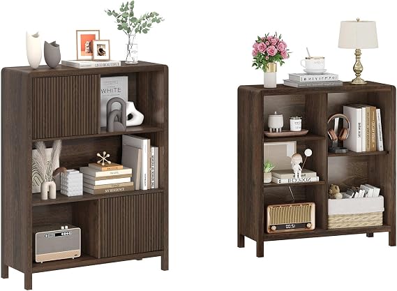5 Cube Bookshelf and 5 Cube Bookcase with 2 Doors (Dark Walnut)