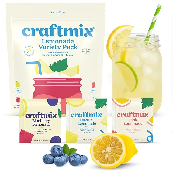 Craftmix Lemonade Variety Pack, Single-Serve Drink Mix Packets, 12 Pack