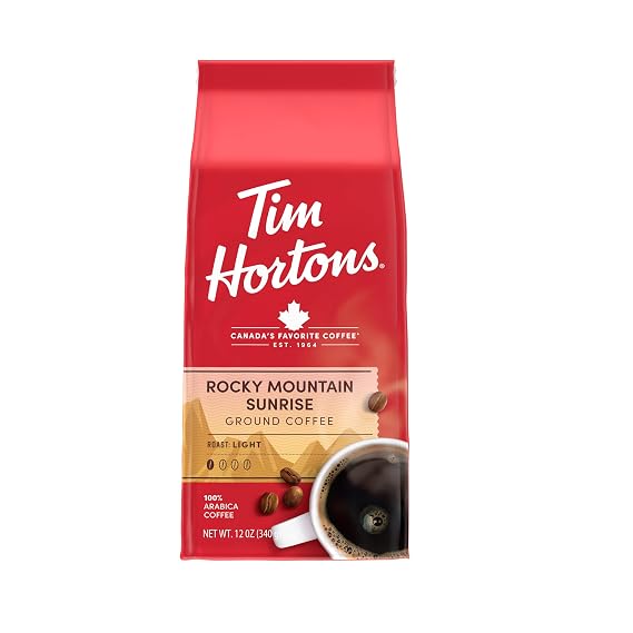 Tim Hortons 12oz Ground Bag, Light Roast Rocky Mountain Sunrise 100% Arabica Coffee