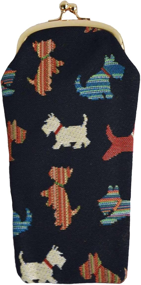 Signare Tapestry Glasses Case for Women Eyeglass Case with Playful Puppy Design (GPCH-PUPPY)