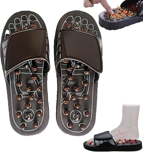 Acupressure Sandals - Acupressure Slippers, Foot Massager Stone Acupuncture Sandals, Reduce Feet Neuropathy Pain Relief (Brown, Women 7-8/Men 6-6.5)
