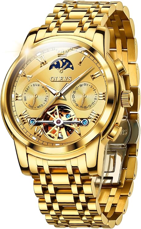 OLEVS Mens Automatic Watches Skeleton Mechanical Self Winding Luxury Fashion Dress Wrist Watch Luminous Waterproof