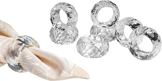 kitCom Crystal Napkin Ring Holders Set of 8, K9 Luxury Crystal Napkin Holder Rings, Diamond-Shaped Design, Napkin Buckles for Holiday Decor, Wedding, Christmas, Dinner Table, Thanksgiving (Pack of 8)