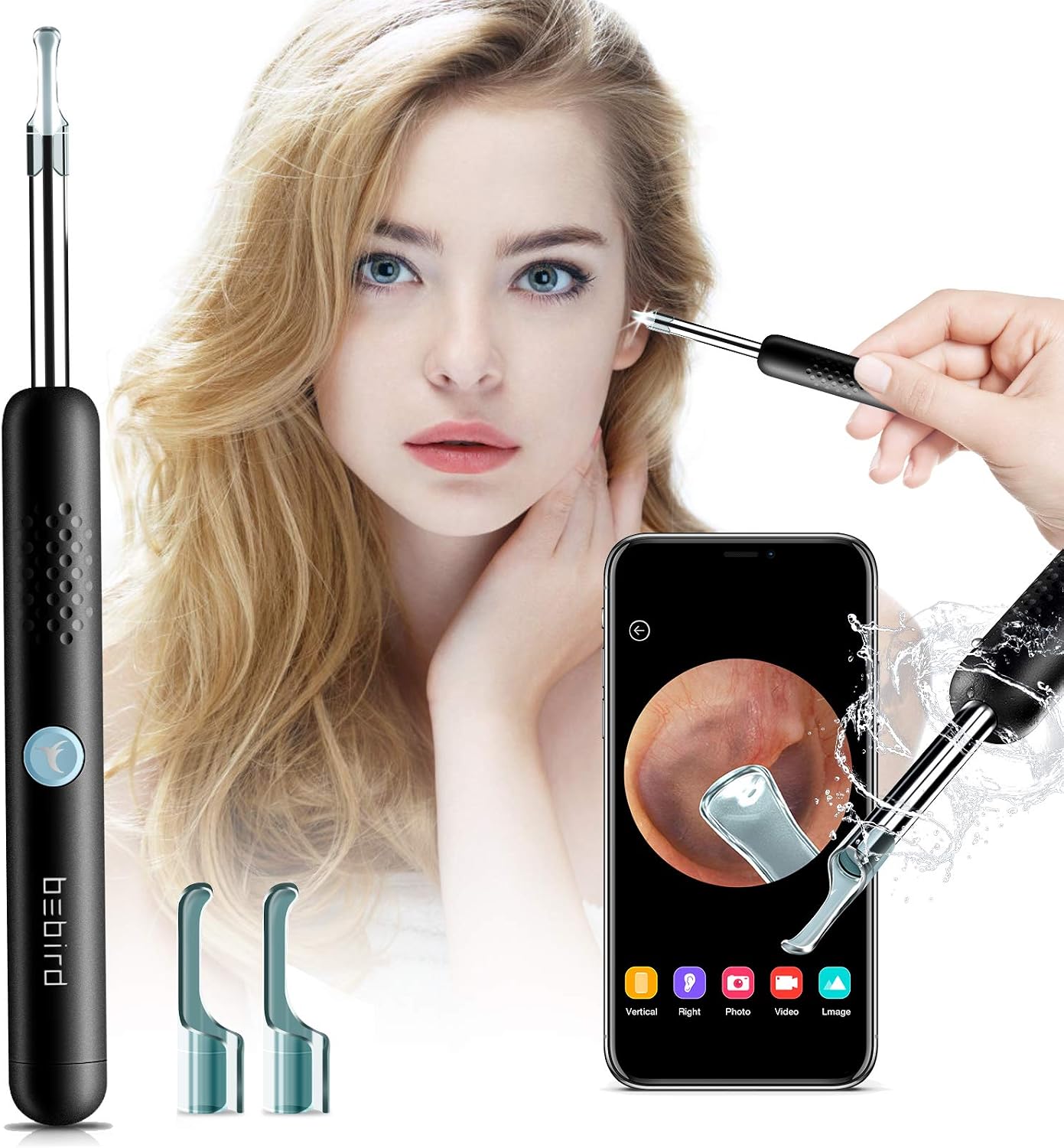 BEBIRD Ear Wax Removal Tool, Ear Cleaner, Earwax Removal Camera, 1080P FHD Endoscope, Wireless Ear Wax Remover Otoscope with LED Light, Safe Ear Wax Removal Kit for Adults Kids &Pets Black