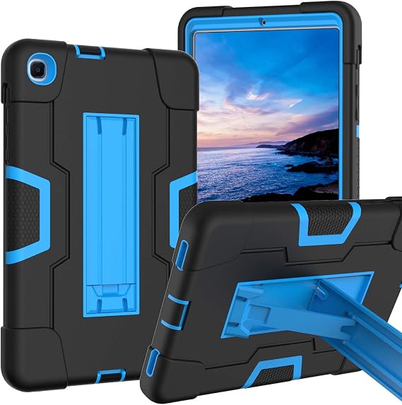 Case for Samsung Galaxy Tab A 8.4 2020, Heavy Duty Hard PC Soft Silicone Kickstand Protective Case for Galaxy Tab A 8.4 Inch SM-T307 (Black+Blue)