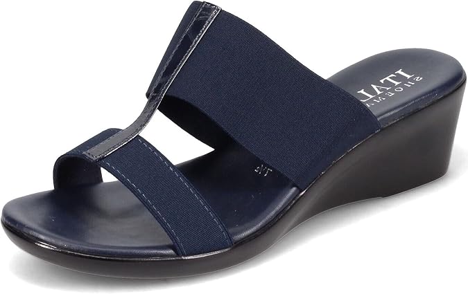 ITALIAN Shoemakers Women's Sadey Stretch Fabric Elastic H Strap Dress Comfort Wedge Sandals