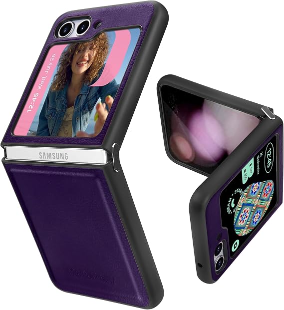 Belemay for Samsung Galaxy Z Flip 5 Case-Genuine Leather+Soft TPU Bumper-Protective Slim Fit-Shockproof Thin Samsung Z Flip5 Phone Cover Compatible with Samsung Galaxy Z Flip 5 (5G 2023)-Royal Purple