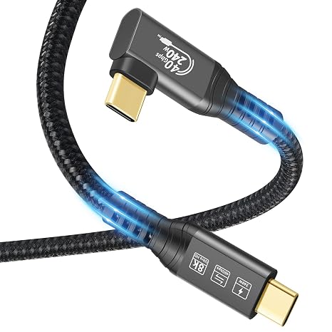 USB4 40G 240W 0.5M Cable - Thunderbolt 4, 8K @ 60Hz HDR, USB C to USB C, 90 Degree for MacBook, M2, M3, Mac Studio SSD