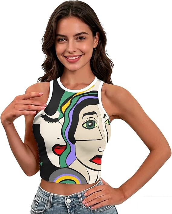 Women's Sleeveless Crop Tank Top Slim Fit Crew Neck Cropped Cami