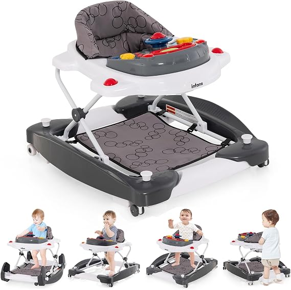 INFANS 5 in 1 Baby Walker Foldable Activity Center for Toddlers (Grey)