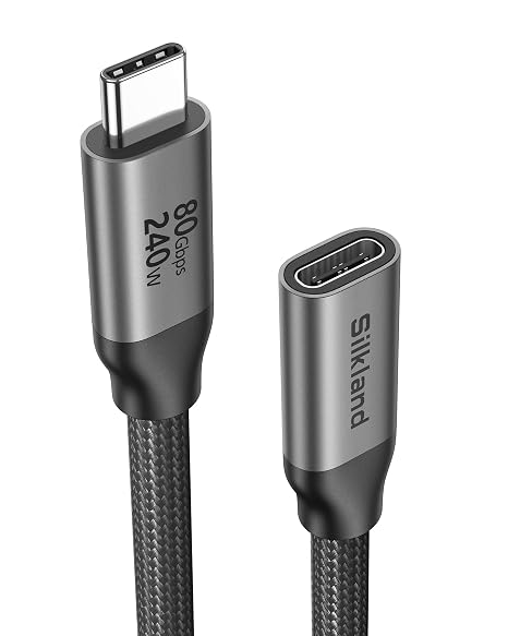 Silkland 80Gbps USB4 V2.0 for Thunderbolt 5 Extension 1M up to 120Gbps 16K/Dual 8K PD3.1 240W USB-C Extension Cable Compatible with Thunderbolt 4/3 MacBook Pro iPad Pro Hub Dock SSD