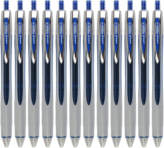 Uni-Ball ubn178 Vision tükenmez kalem, baskı mekanizmalı, orta, 0,6 mm uç, 0,4 mm çizgi mavi Ref 9007081 [12 adet]