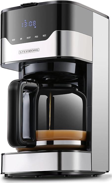 Steinborg Filterkaffeemaschine mit Timer 15 Liter Kapazität 900 Watt Kaffeemaschine klein Warmhaleplatte Dauerfilter Digitale Kaffeemaschine Kaffee Maschine
