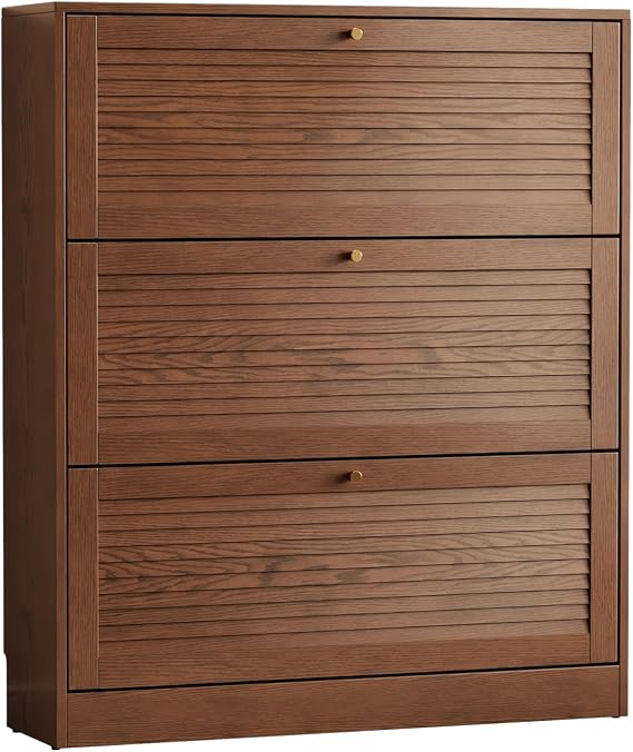 KungFuWood Soild Wood Shoe Storage Cabinet with 3 Flip Drawers for Entryway,Narrow Shoe Rack Cabinet with Adjustable Shelves,Morden Hidden Shoe Organizer,Foyer, Hallway
