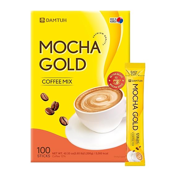 Damtuh Mocha Gold Korean Instant Coffee Sticks, 3 in 1, 100 Count