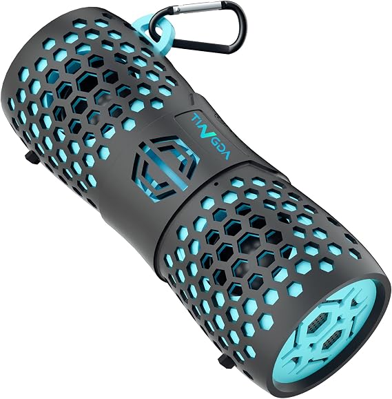 Bluetooth Speaker, Portable Wireless Outdoor Speakers with Hook, IPX7 Waterproof and 12W Loud Stereo Sound Enhanced Bass, Hands-Free Speaker for Shower, Hiking, Biking, Party, Sport, Pool