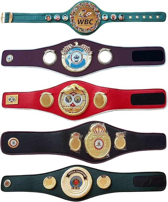 IBO IBF WBA WBC WBO Adult Boxing Champion Title Belts Set of 5 Adult Belts per Order one Ring Magazine Mohammad Ali or Mike Tyson Ring Belt Free (Mini Size)