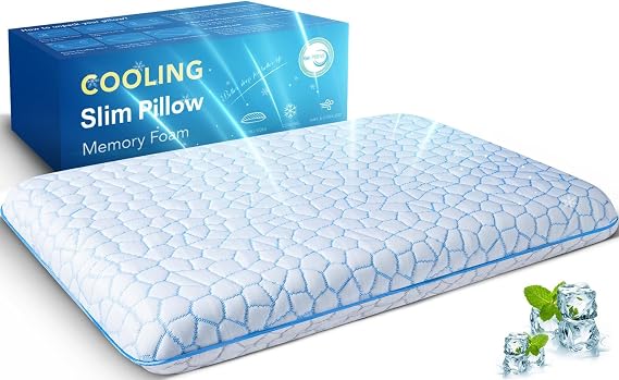 SUPA MODERN Ultra Thin Stomach Sleeper Pillow 40 x 60 cm Flat Pillow for Sleeping Cooling Pillow Flat Orthopaedic Pillow 2.25 Inch Height Memory Foam Pillow for Stomach Sleepers and Back Sleepers