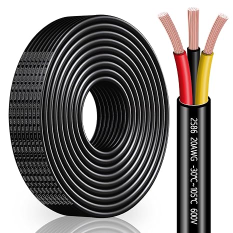 20 Gauge Wire 3 Conductor,20 AWG Electrical Wire Stranded PVC Cord Oxygen-Free Copper Cable,26FT 3 Core Pure Copper Flexible Cable Wire for LED Lamp Lighting Strips Automotive (20AWG-3C, 26FT)...
