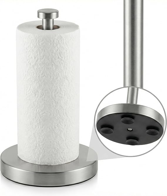 Stainless Steel Paper Towel Holder Modern Kitchen Roll Holder for Countertop & Wall Mount, Rust-Resistant & Durable Tissue Roll Stand for Bathroom, Farmhouse, Office & Home Use, Silver