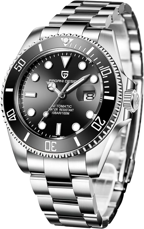Pagani Design Elegant Men's Automatic Mechanical Watch 43MM Japan NH35 Self-Winding Movement Ceramic Bezel Stainless Steel Waterproof Business Sport Wristwatch Date