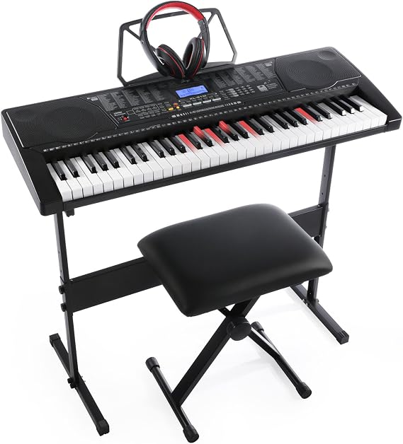 Joy 61-Key Lighting Music Keyboard with USB Music Player Function, Including Headphone, Stand & Stool (Kl-91M Kit)