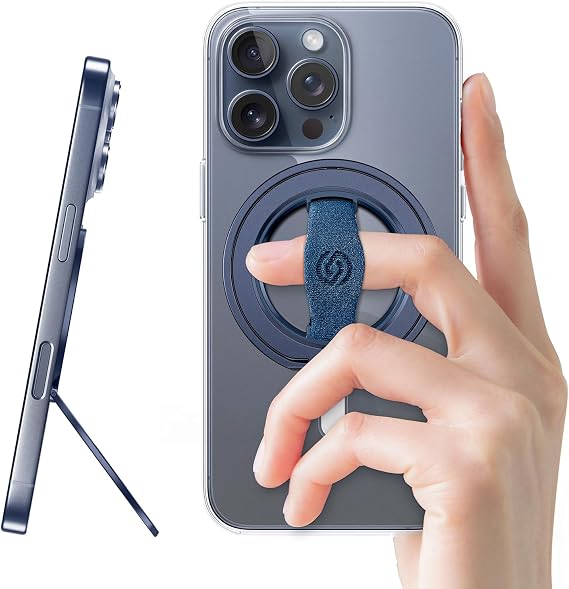 EWA MagOne 3rd Gen [Compatible with MagSafe] Phone Grip Stand with Finger Strap, Removable Magnetic Ring Holder Kickstand Loop for iPhone 17,16,15,14,13,12 Series-(Blue)
