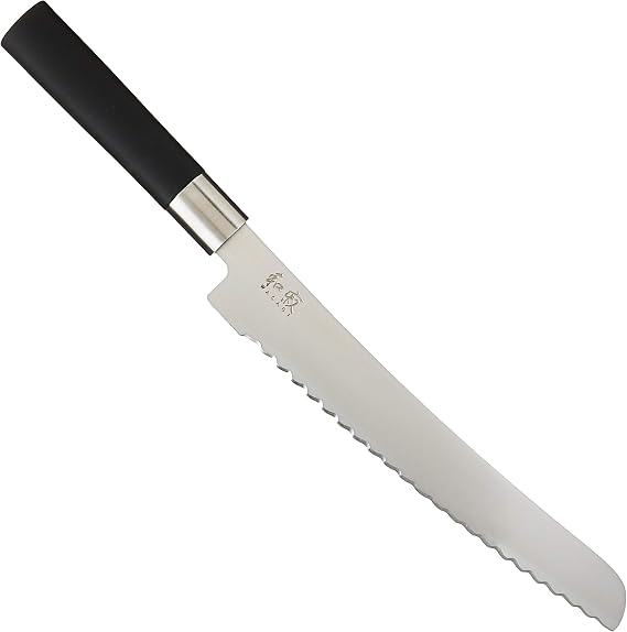 KAI Wasabi Black Bread Knife 23.0 cm Blade Length - Rustproof 6A/1K6 Polished Stainless Steel 58 (±1) HRC - Black Polypropylene Handle - Serrated